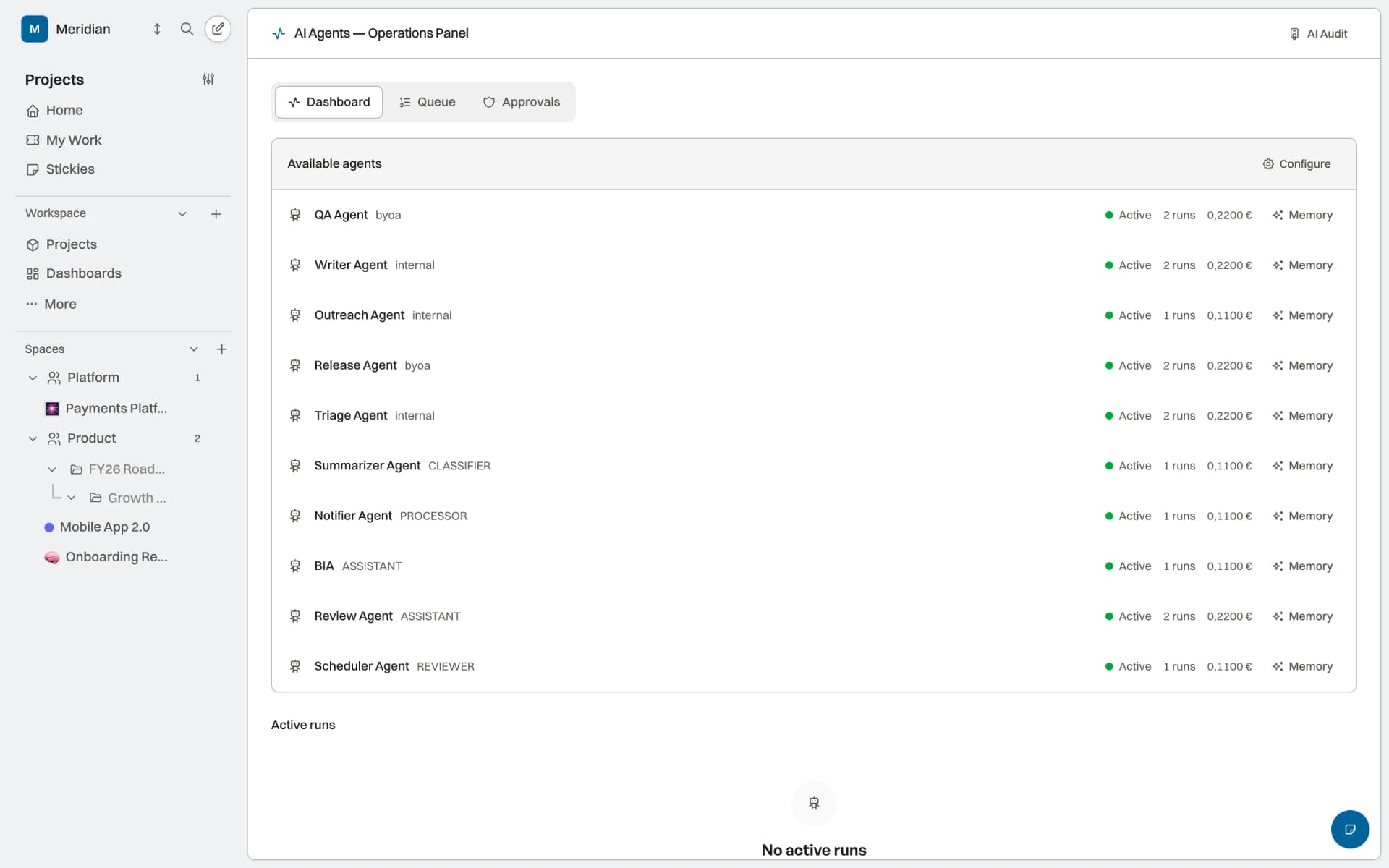 Agentes internos — Ejecución sin código