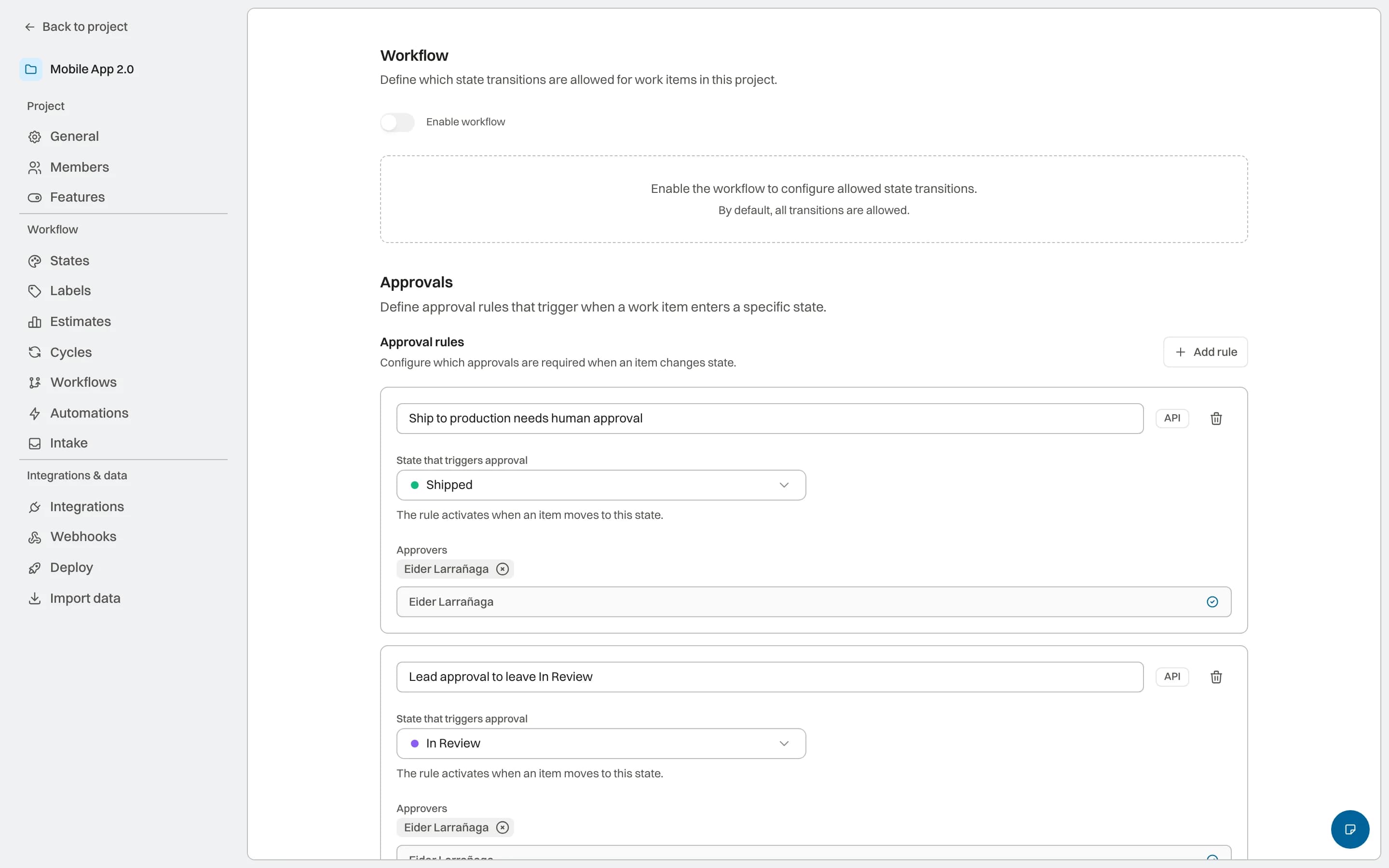 Configurable approval workflows