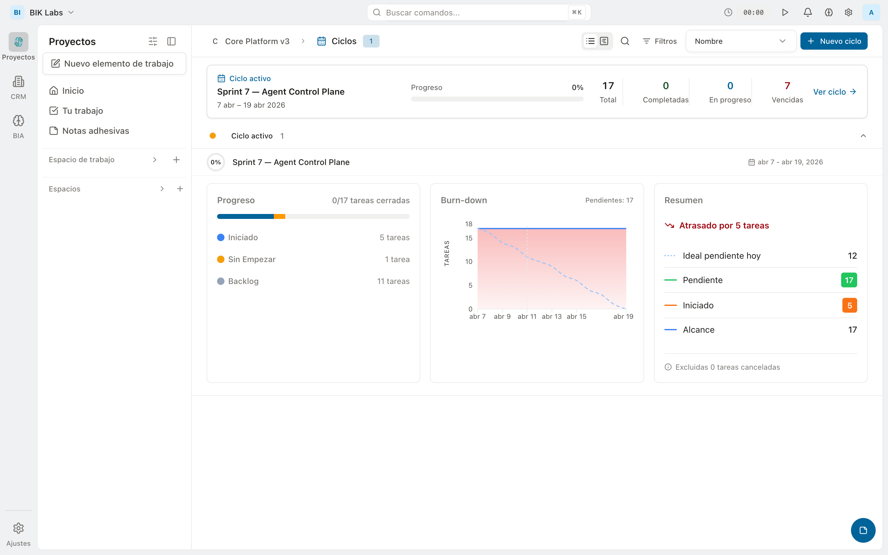 BIK Labs workspace — projects, agents, and documentation in one platform